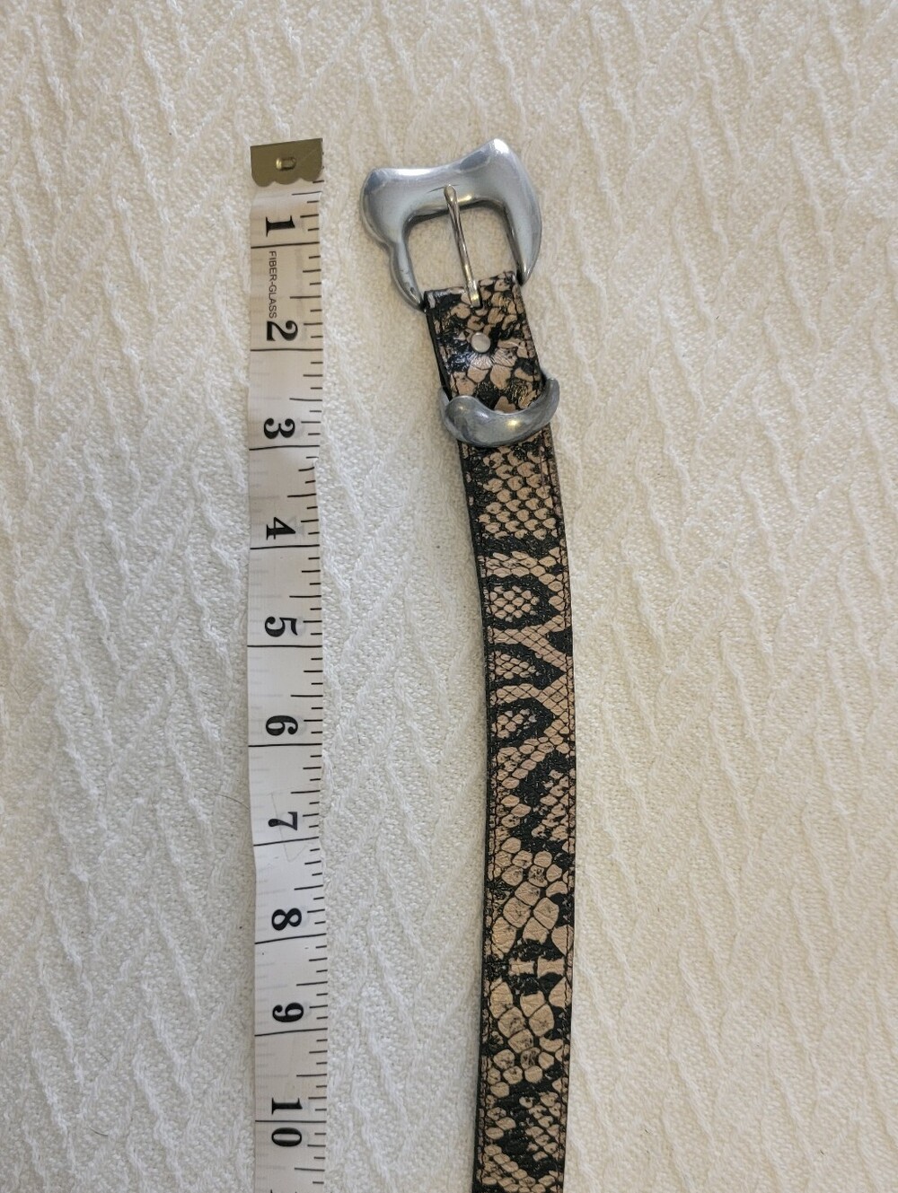 Vintage Genuine Leather Snake Print Belt with Silver Buckle
